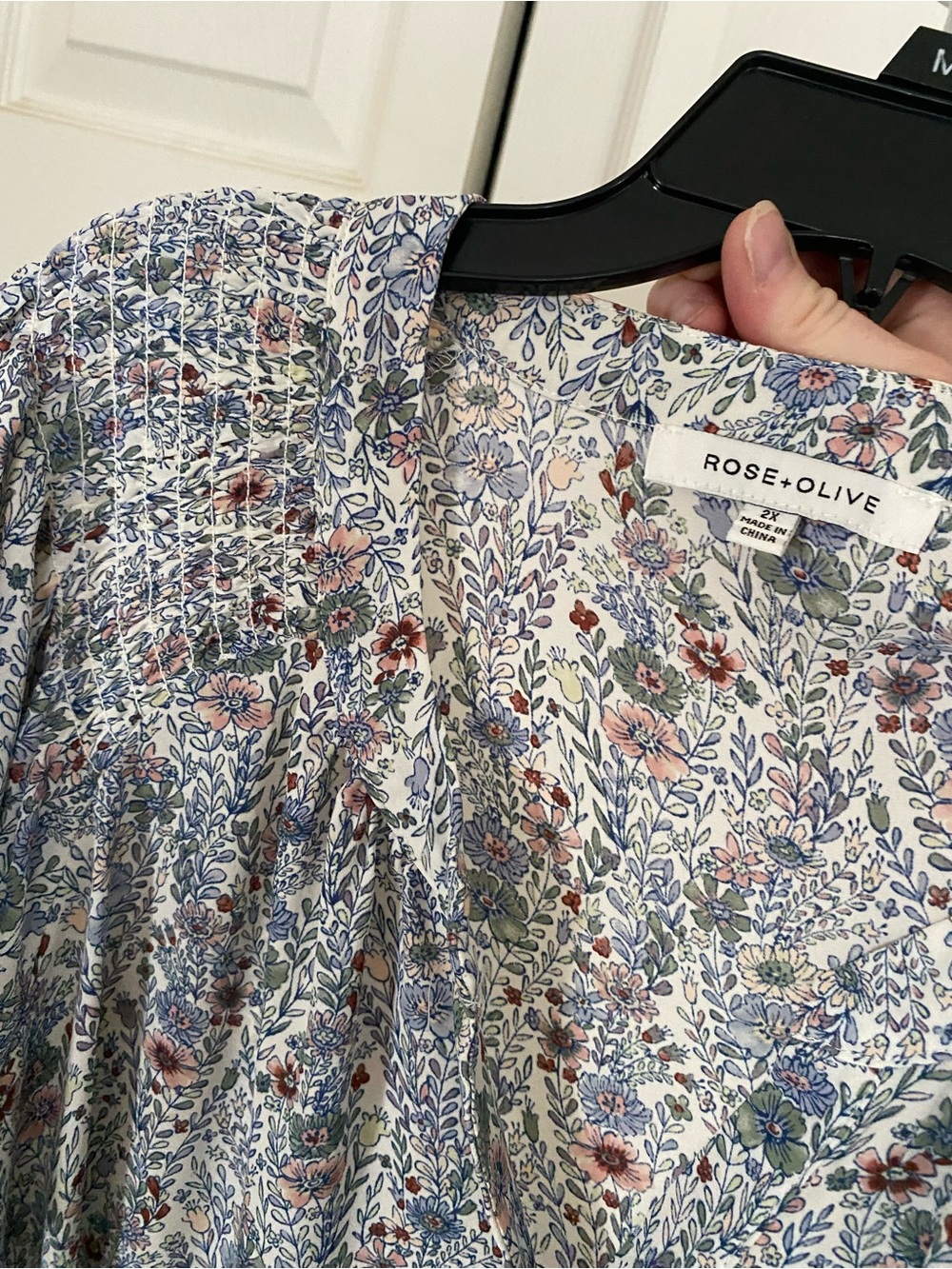 Rose & Olive Cream Floral Blouse with Blue and Pink Flowers